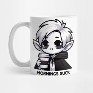 Mornings Suck Vampire Pun With Coffee Gothic Black and White Mug